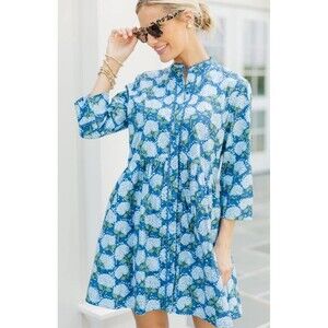 Shop The Mint Always The One Blue Hydrangea Dress Womens L Preppy Classic